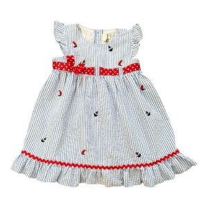 Rare Editions Toddler Girl Nautical Seersucker Dress 24M Red White Blue Sailor